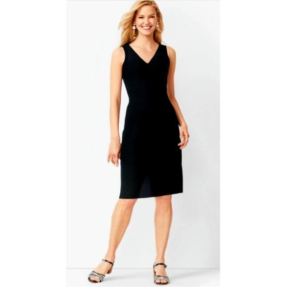 Talbots Petites Irish Linen Corporate Workwear Black V-Neck Sheath Dress Size 8 - Picture 1 of 12
